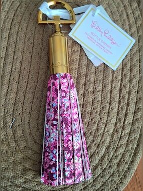 Lilly Pulitzer Pink Floral Tassel Key & Card Holder with Gold Accents